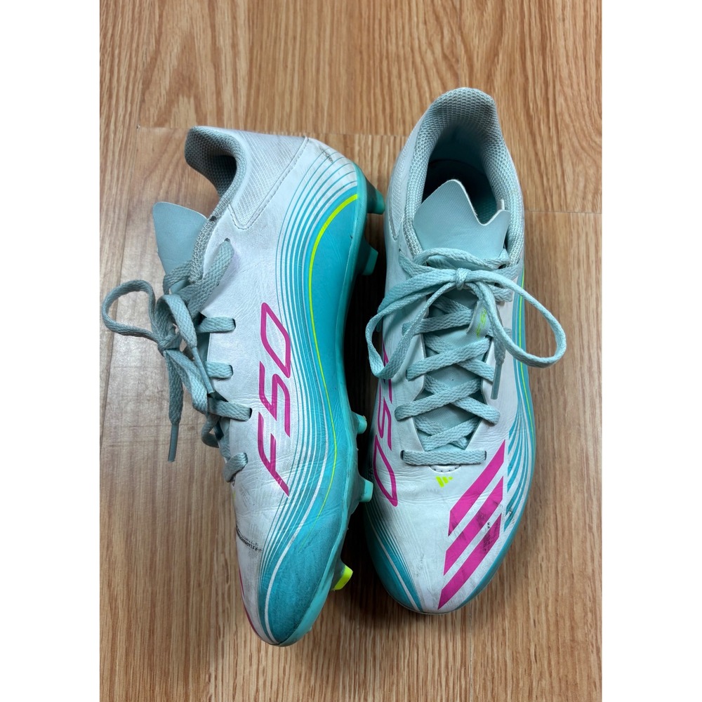 Adidas F50 Messi League FxG Soccer Cleats White Blue Pink JQ0942 Youth Size 5 - Picture 2 of 5